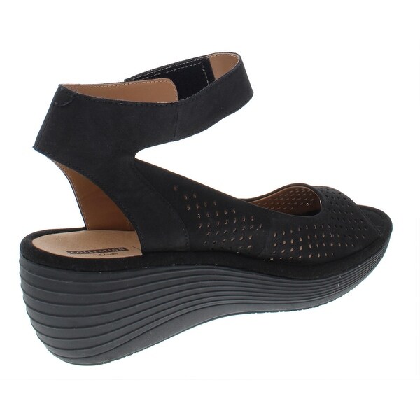 clarks nubuck leather perforated heeled sandals
