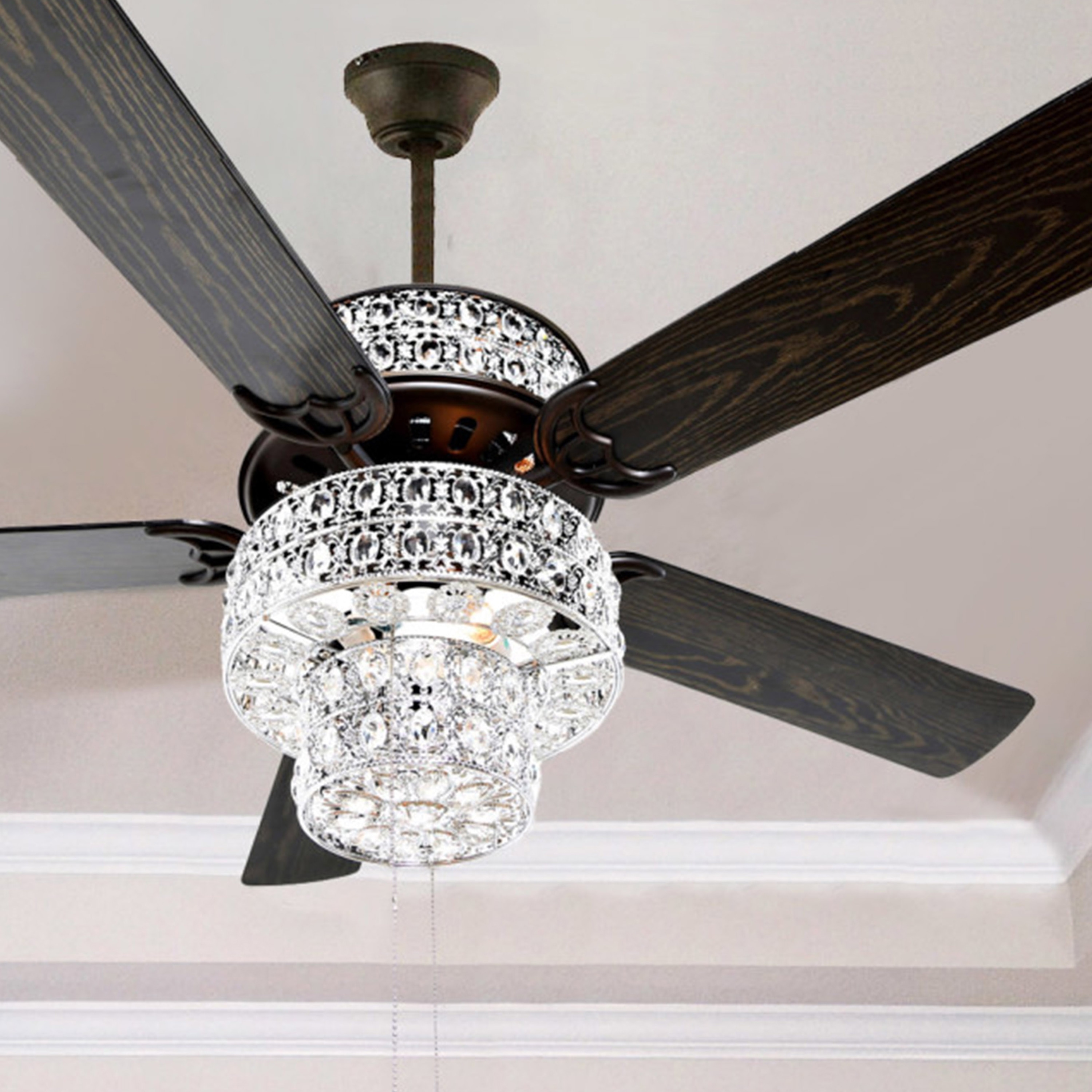 Silver Orchid March Silver Punched Metal And Clear Crystal Ceiling Fan
