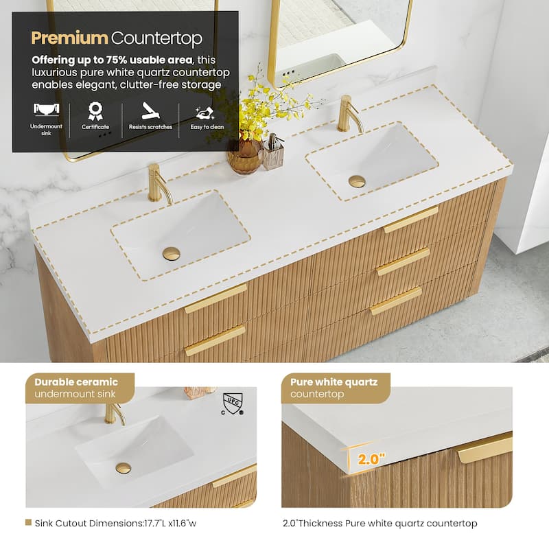 Santarem Double Vanity with Pure White Quartz Stone Top without Mirror