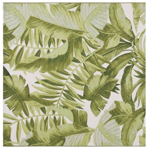 slide 1 of 1, SAFAVIEH Barbados Ennia Tropical Indoor/Outdoor Waterproof Rug 6'6" Square - Ivory/Green