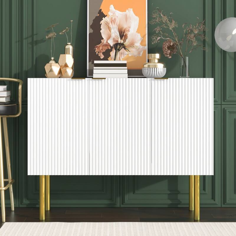 Elegant Sideboard Buffet Cabinet with Gold Legs & Adjustable Shelves for Modern Living or Dining Rooms - White