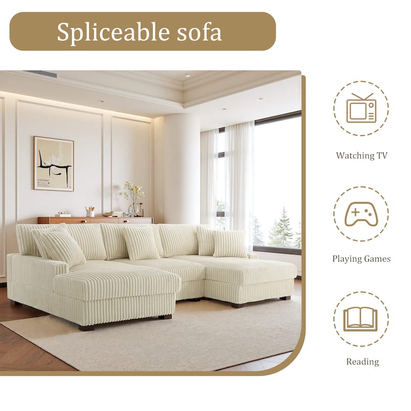 118.4"W Plush Modular Sectional Sofa with Pillows