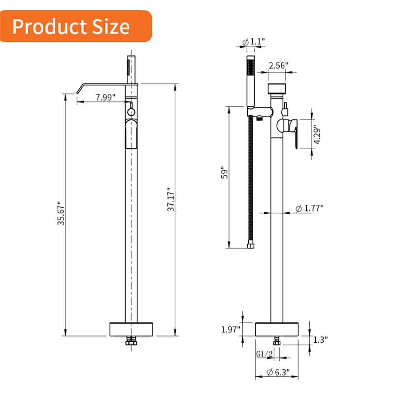 Freestanding Tub Faucet With Hand Sprayer Floor Mount Roman Bathtub Faucet Modern Waterfall Tub Filler Trim With Handheld Showe