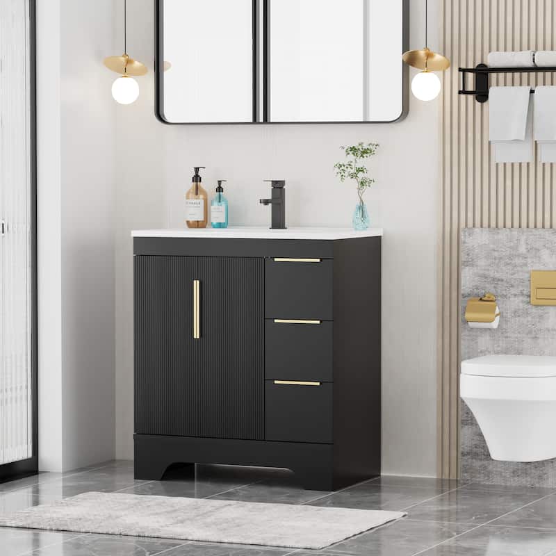 Vertical Stripes Bathroom Vanity Set with Sink Top & Faucet