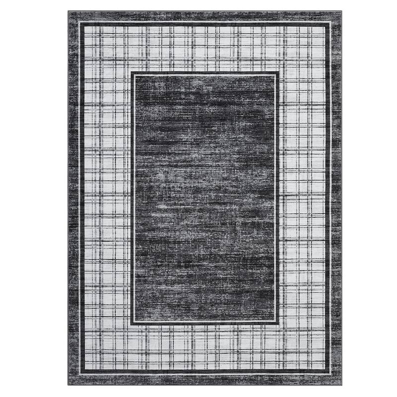 Modern Bordered Rug Farmhouse Plaid Area Rugs for Living Room Bedroom, Indoor Accent Carpet Home Decor