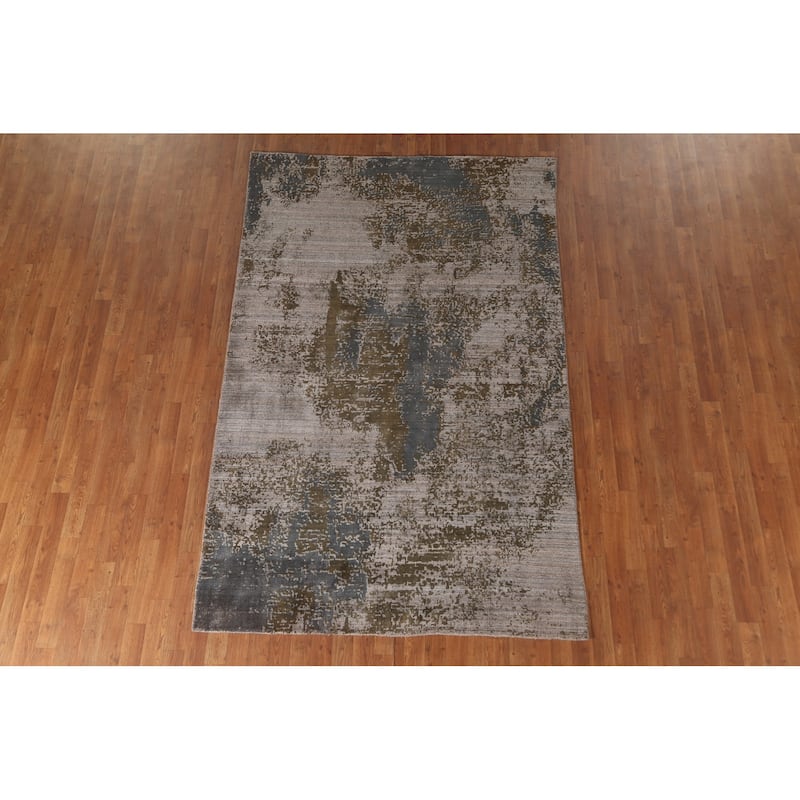 Multi-Color Abstract Area Rug Handmade Wool Carpet - 5'3" x 8'4"