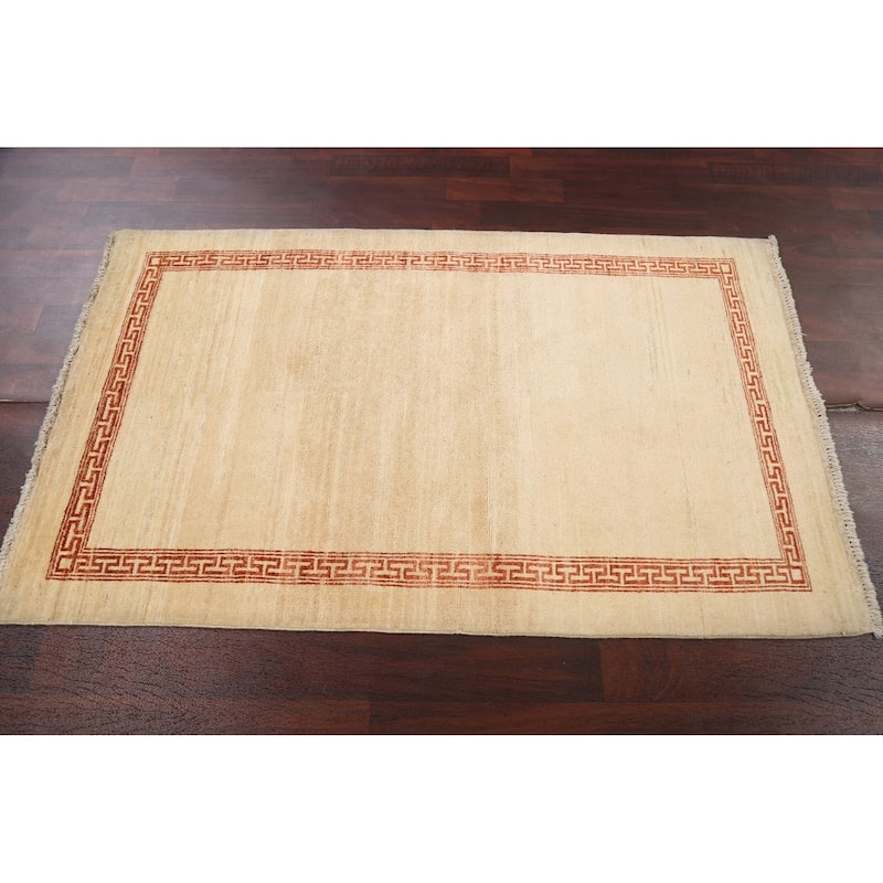 Geometric Bordered Wool Gabbeh Kashkoli Oriental Area Rug Hand-knotted - 3'2" x 5'4"