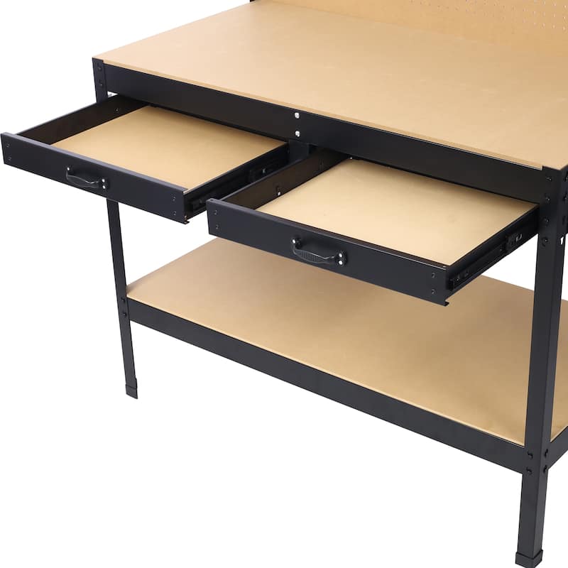 Steel Workbench Work Bench Workshop Tools Table w/Drawer & Peg Board,4 AC outlets & 2 USB Ports - 47.5"W