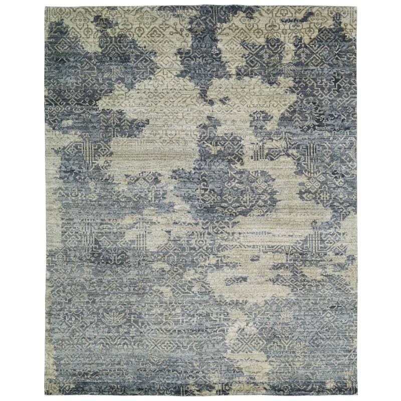 Modern Multi-Colored Hand-Knotted Wool & Viscose Area Rug - 12' x 15' - Multi-Colored