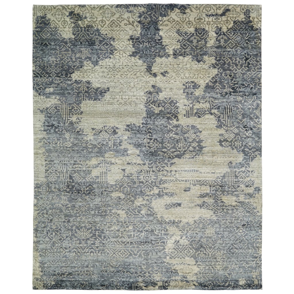 Modern Multi-Colored Hand-Knotted Wool & Viscose Area Rug