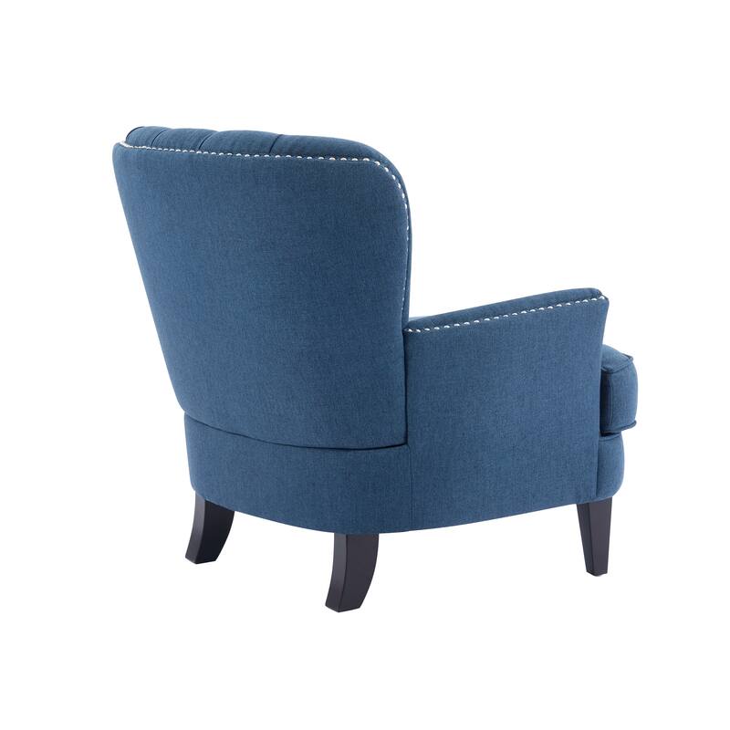Accent Chair with Nailhead Trim, Fabric Upholstered Reading Armchair, Lounge Chair with Solid Wood Legs & Curved Backrest