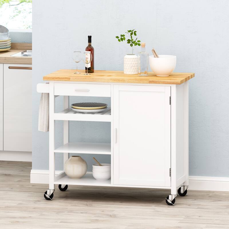 Contemporary Kitchen Island Cart with Storage Drawer, Shelves, and Towel Holder