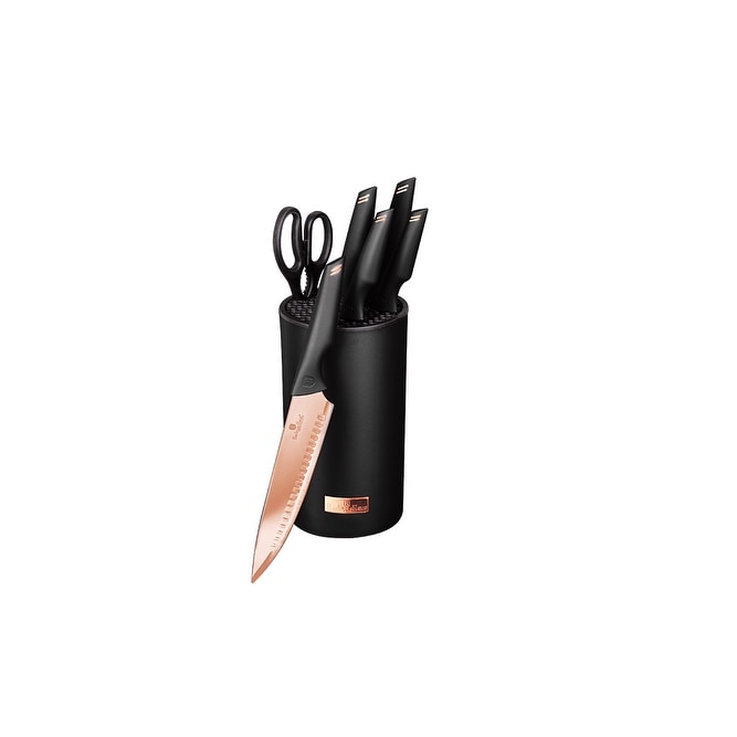 Berlinger Haus Carbon 8-Piece Knife Set w/ Acrylic Stand Black Rose Gold  Collection