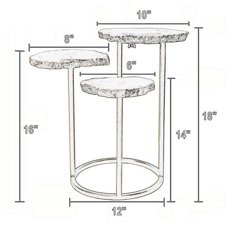 18 Inch Accent Side Table, 3 Tier Design, White Agate Top, Gold Iron Base