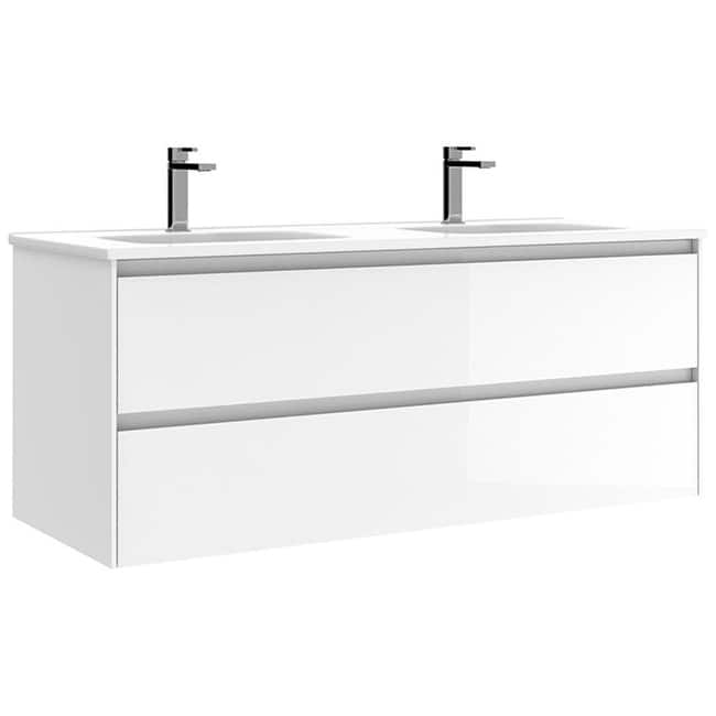 WS Bath Collections Perla C120D Perla 48" Wall Mounted Double Basin - Glossy White - Colored