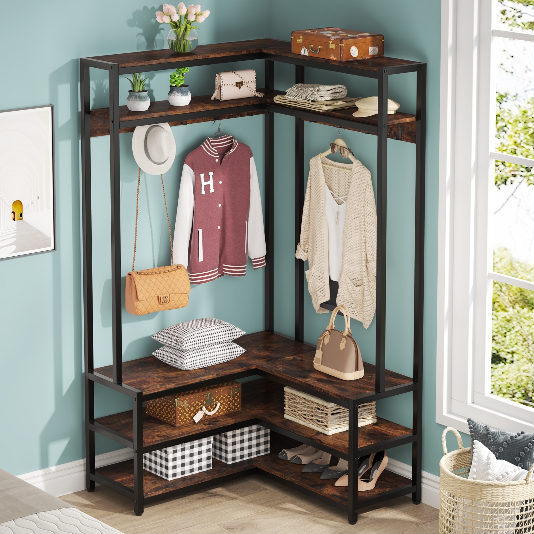 Corner Hallway Boot Storage Entryway Corner Hall Tree With Bench