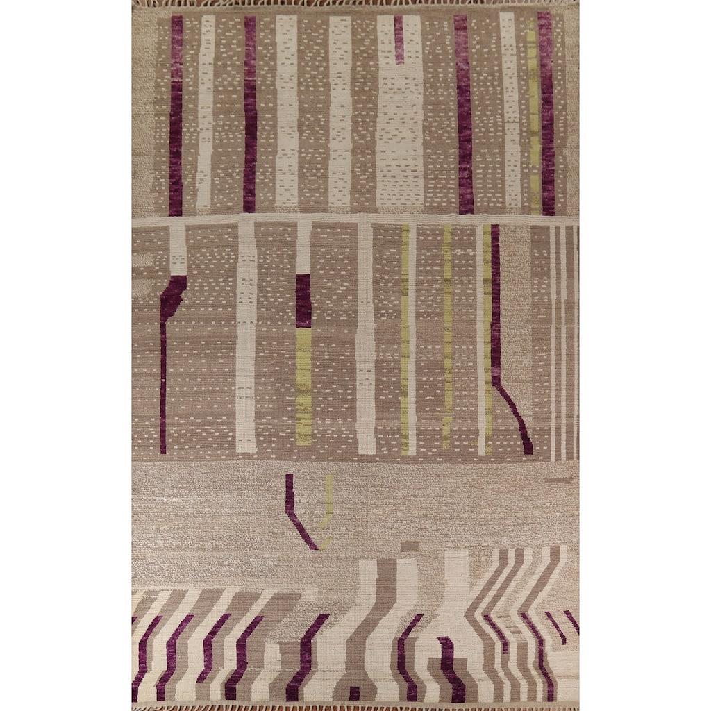 Earth Tone Moroccan Large Area Rug Handmade Beige Wool Carpet - 9'10"x 14'5"