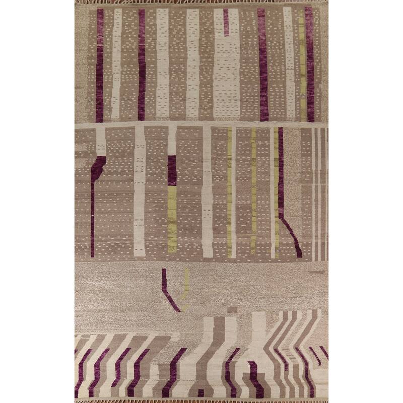 Earth Tone Moroccan Large Area Rug Handmade Beige Wool Carpet - 9'10"x 14'5"