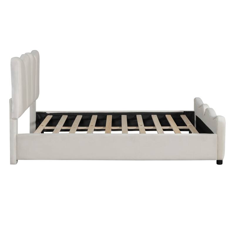 Full Size Upholstered Velvet Platform Bed Frame with Elegant Headboard, Sturdy Wooden Frame and Footboard Design for Bedroom