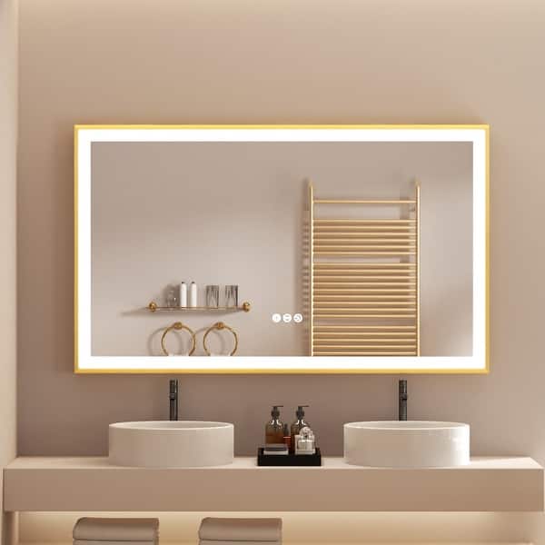 Gold Aluminium Alloy Frame Illuminated LED Bathroom Mirror - Bed Bath & Beyond - 39873981