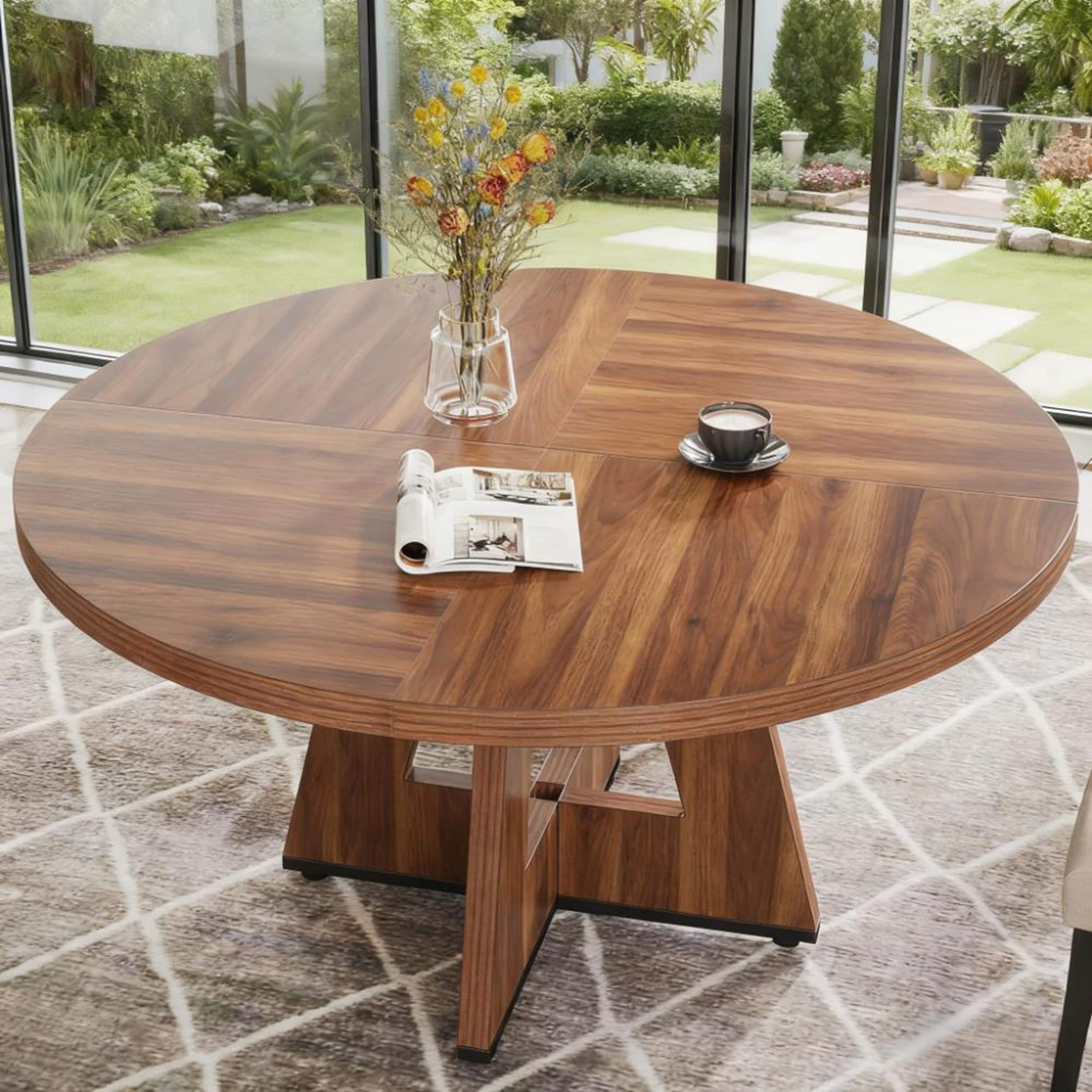47 Inch Farmhouse Round Dining Table for Family Gatherings and Everyday Use