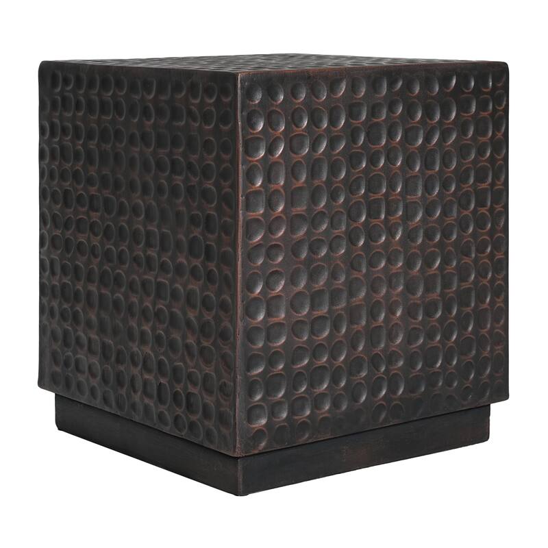 Outdoor Side Table, Patio End Table Cube, MGO Fluted Coffee Table for Outside, Garden, Backyard, Poolside Accent Table