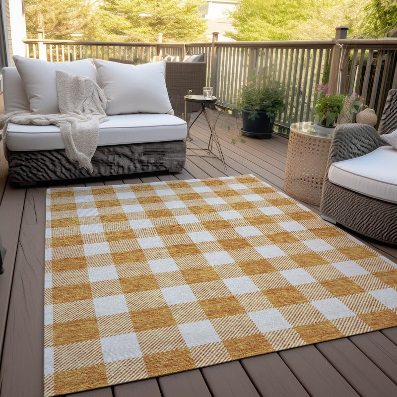 Machine Washable Indoor/ Outdoor Chantille Plaid Rug