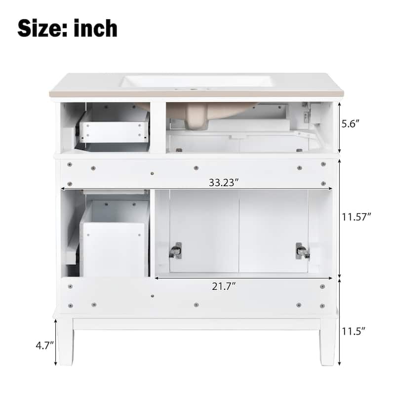 GDFStudio - Elysia Wood & Ceramic 36" Bathroom Vanity with Sink, Soft-Close Doors & 4 Drawers