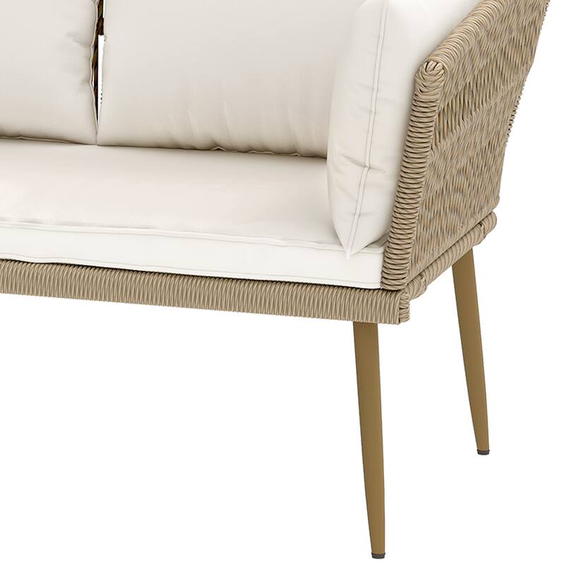 Moasis All-Weather Rattan Patio Loveseat,2 Seater Sofa with Cushions & Lumbar Pillows