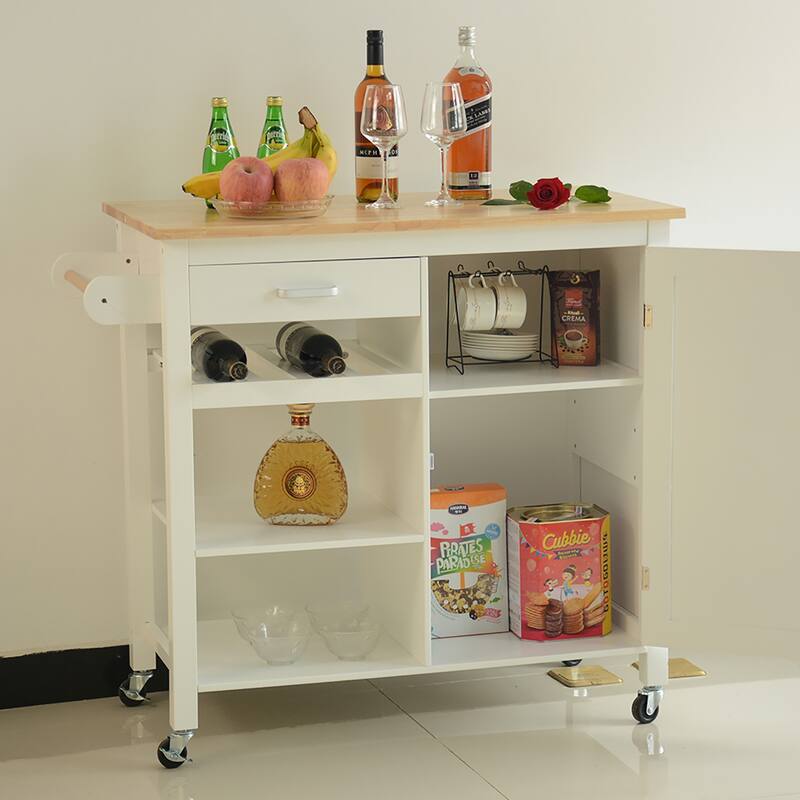 Kitchen Island Cart with Solid Wood Top and Locking Wheels Bed Bath