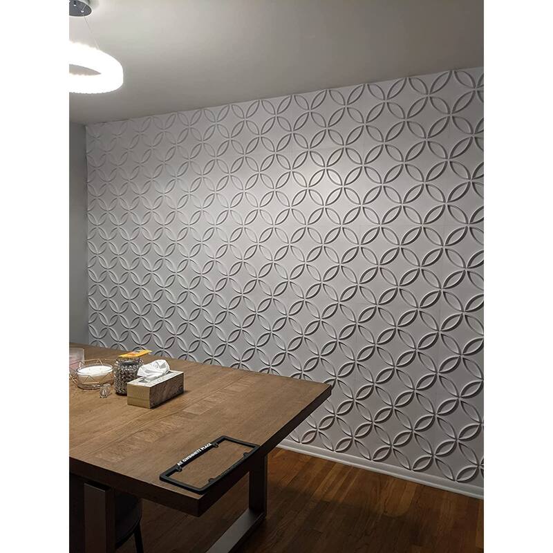 Art3d PVC 3D Wall Panel Interlocked Circles in Matt White Cover 32 Sq.ft