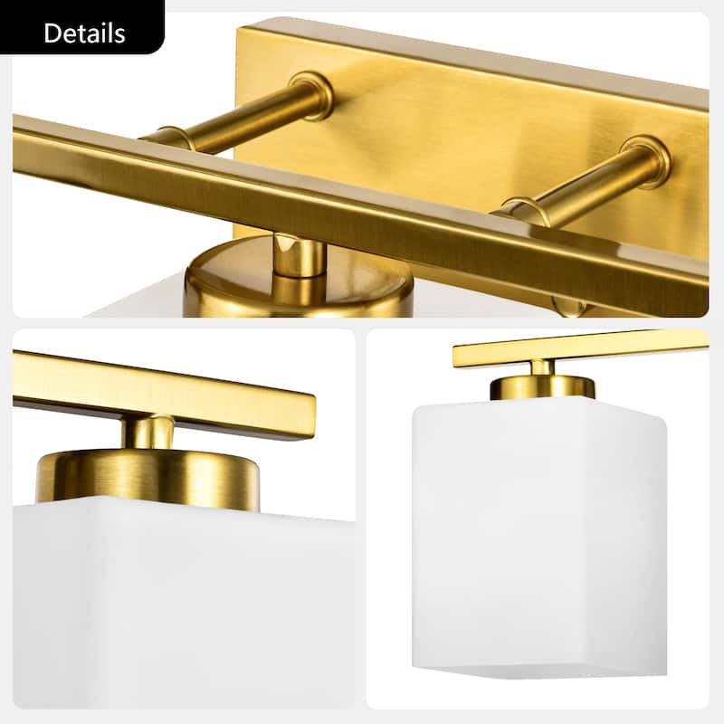 Brushed Nickel Indoor Bathroom Vanity Lights with Etched White Glass Square Rectangle Shades