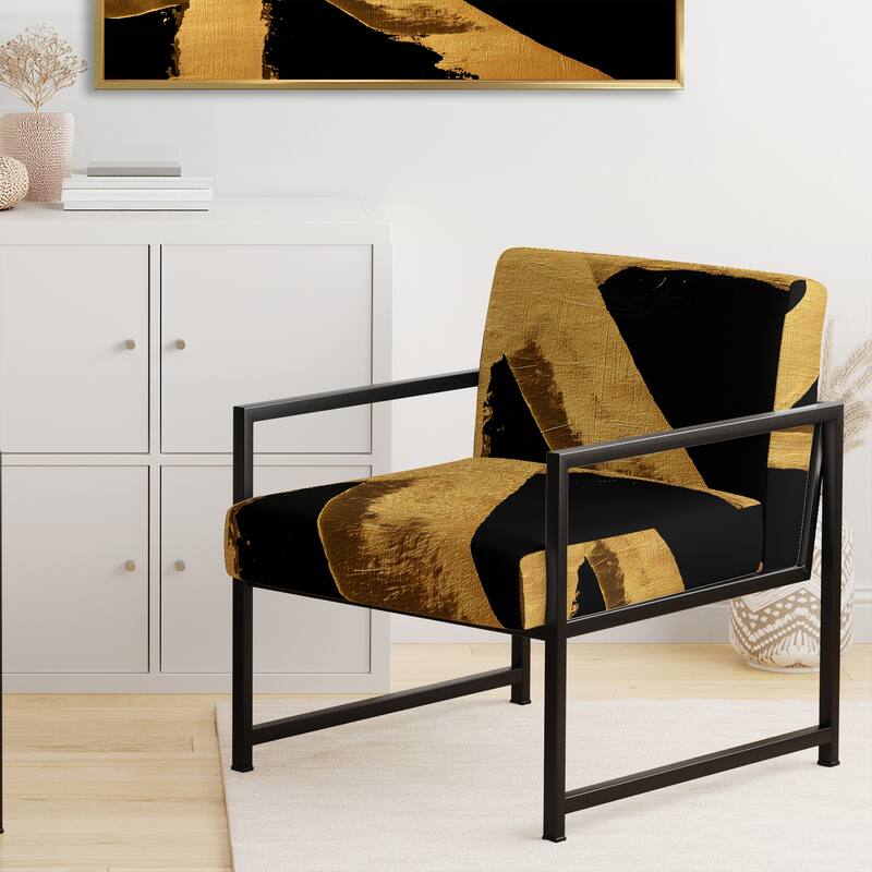 Designart "Black & White Crossing Paths I" Upholstered Abstract Accent Chair - Modern Arm Chair For Bedroom