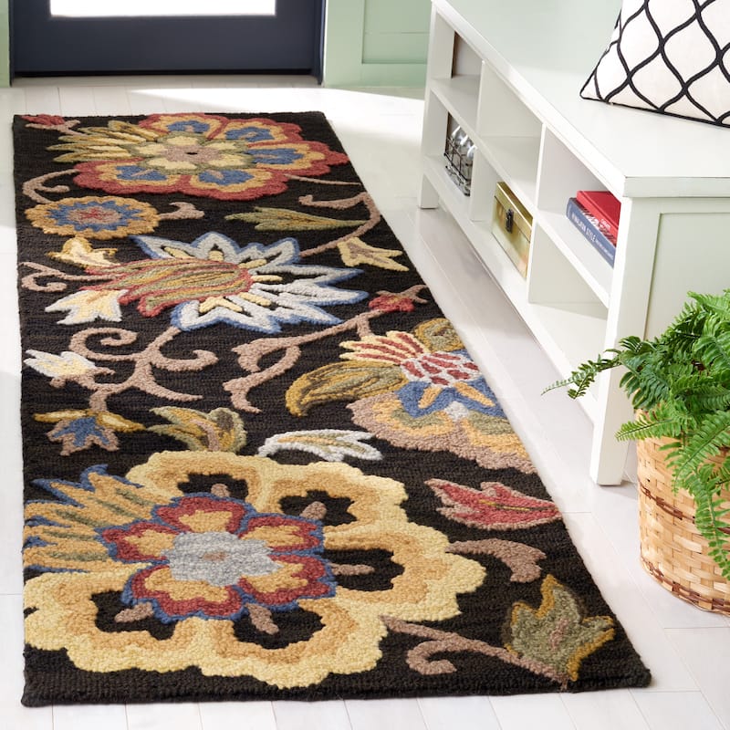 SAFAVIEH Handmade Blossom Teobalda Contemporary Wool Rug - 2'3" x 8' Runner - Black/Yellow - Runner