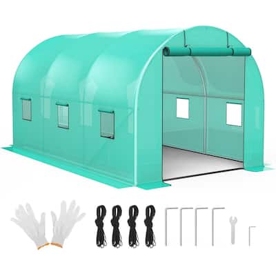 13x8x7 FT Walk-in Greenhouse with A Roll-Up Zipper Door and 6 Windows - 13x8x7 FT