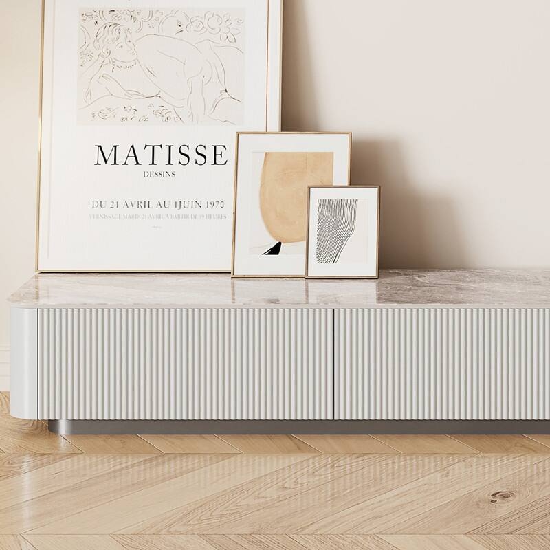 Modern TV Stands with Glossy Sintered Stone, 4-6Drawers, White & Gray