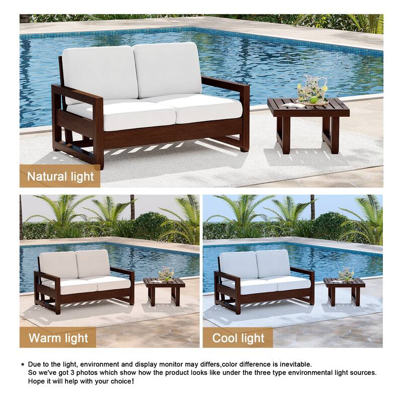 Teak Loveseat Patio Set with Cushions and Table (2-Piece)