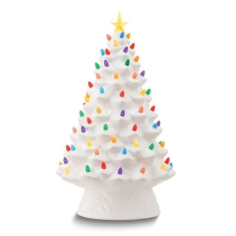Curata Nostalgic White Ceramic 18in Led Lighted Christmas Tree