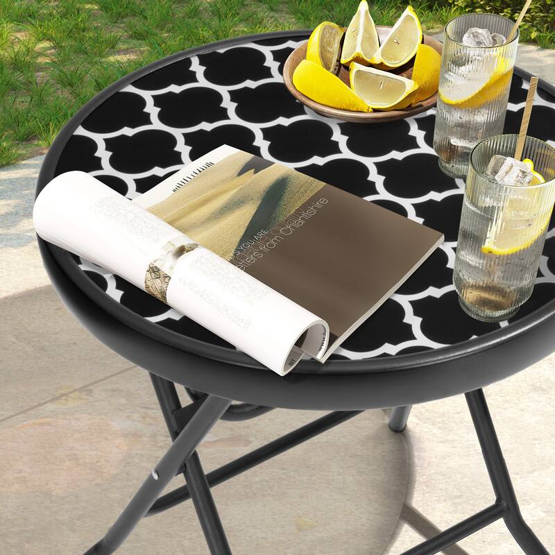 Outdoor Folding Tempered Glass Side Table Patio Bistro Coffee Table