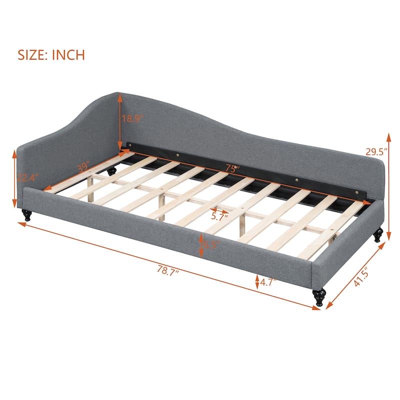 L-Shaped Linen Daybed,with Solid Wood Legs