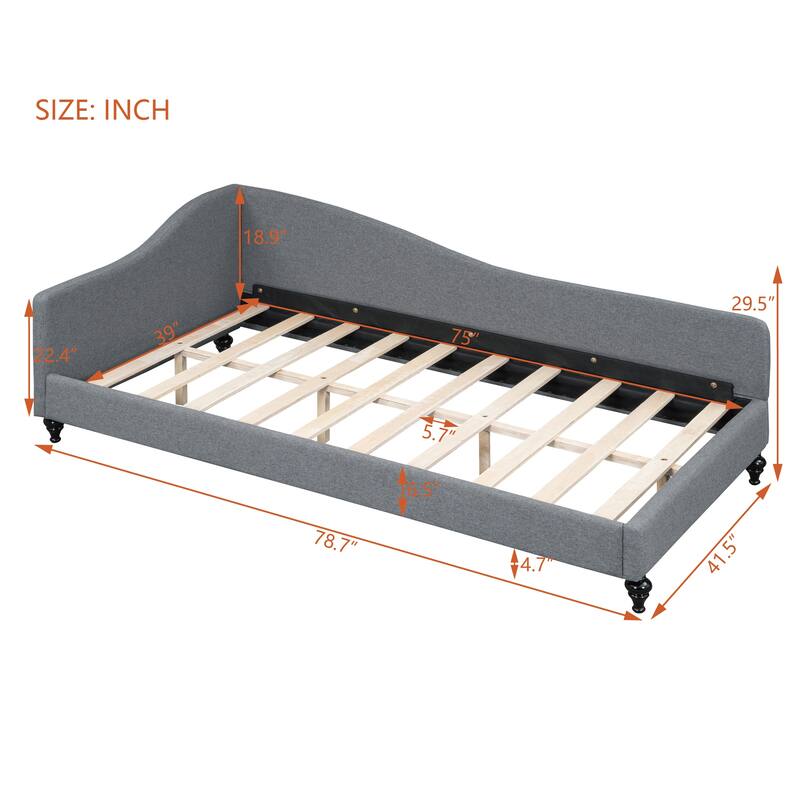 Twin Size L-Shaped Linen Daybed with Solid Wood Legs