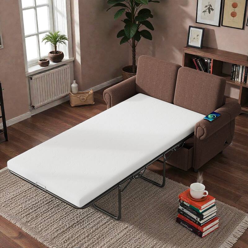 57.9" Pull-Out Loveseat Sleeper Sofa with Twin Memory Foam Mattress and USB Ports, Compact Sofa Bed for Living Room