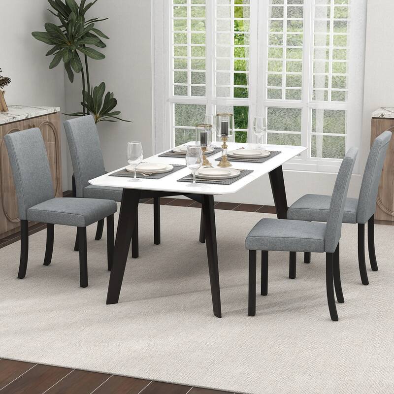 Gymax Dining Chair Set of 4 w/ Acacia Wood Frame & Rubber Wood Legs