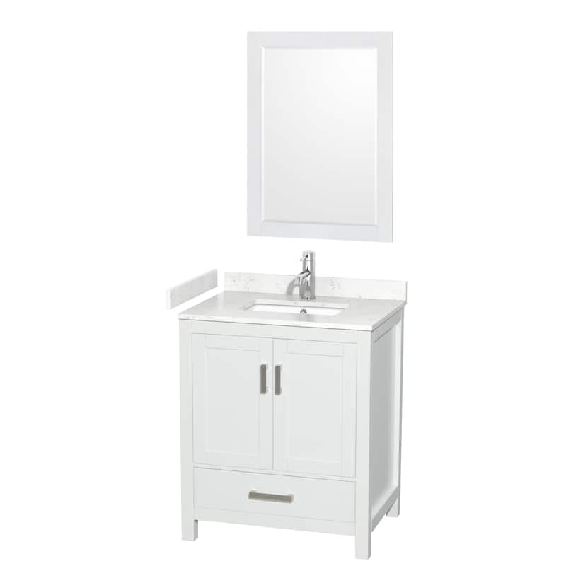 Sheffield Single Bathroom Vanity Set, Cultured Top, 24-Inch Mirror - 30-Inch Single - White, Carrara Cultured Marble Top, Chrome Trim