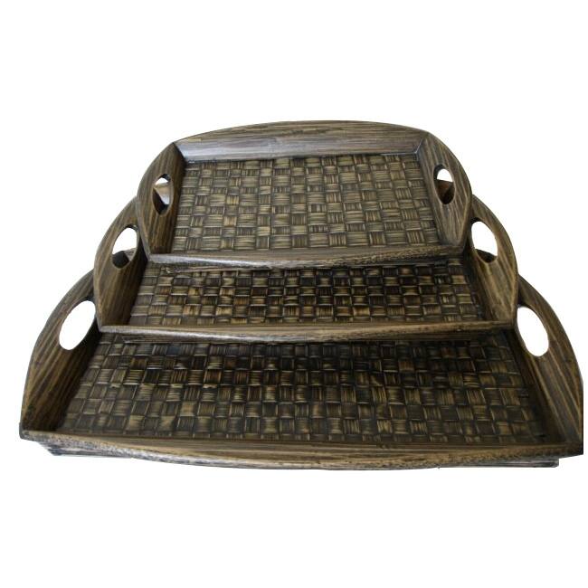 Handmade Set of 3 Bamboo Serving Trays (Indonesia)