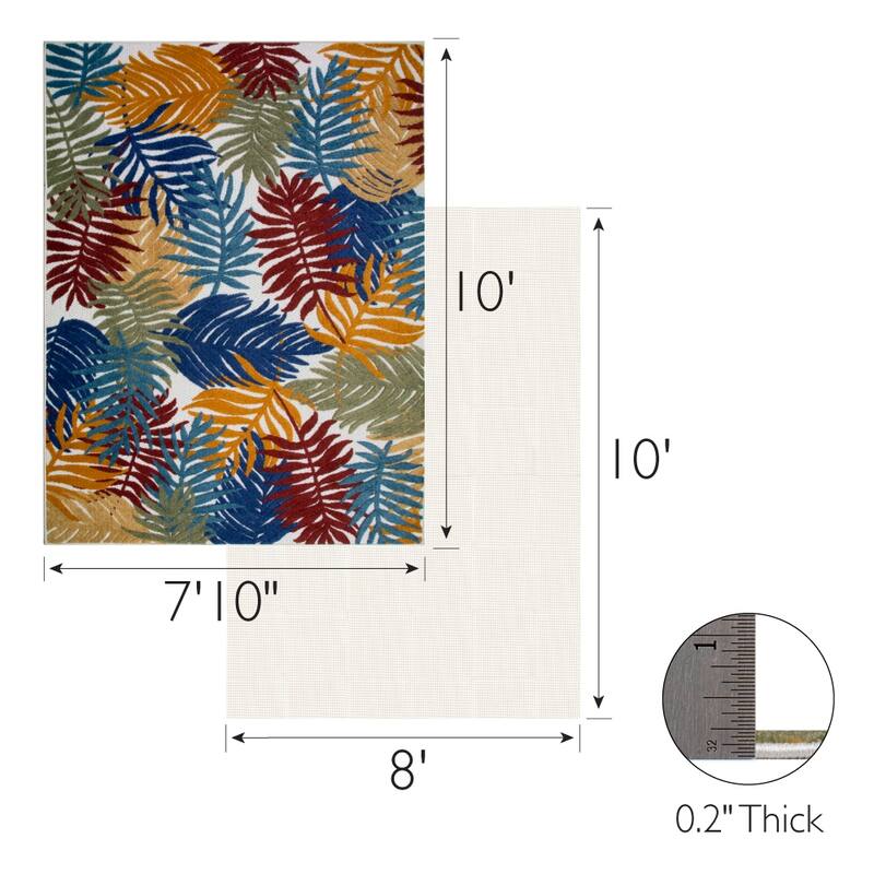 Leick Home Talipot Palm Outdoor Area Rug Rectangle 8'X10' With Non-Slip Rug Pad - 8' x 10'