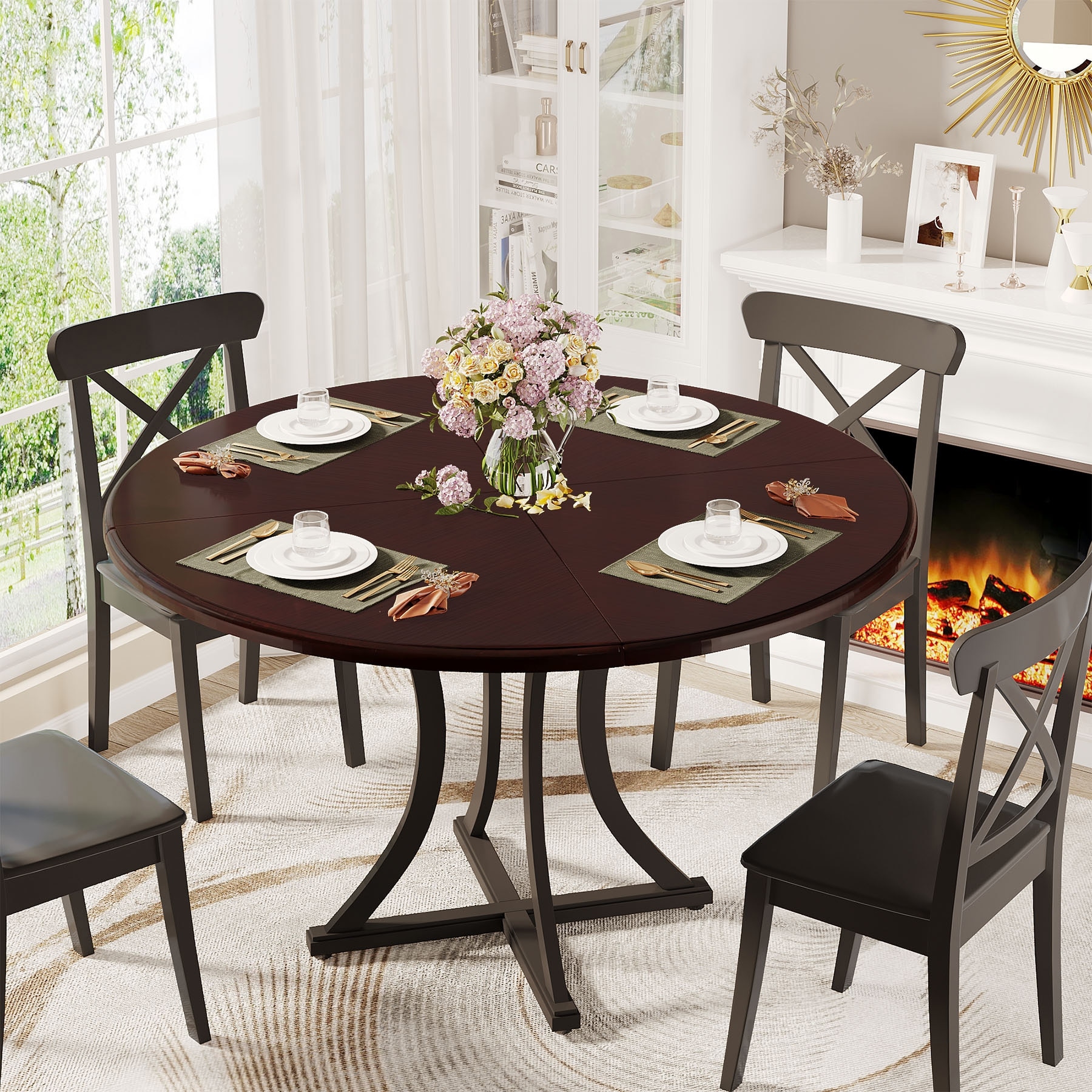 Round Dining Table for 4 6 People Wooden Dining Room Table for