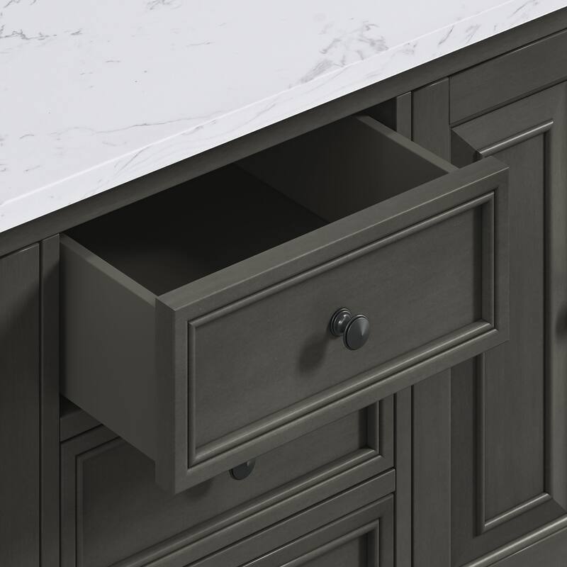 Thompson 60 in. Double Sink Bathroom Vanity with Engineered Stone Top - 61"W x 22"D x 35"H