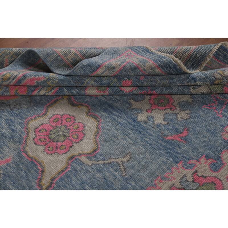 Hand Knotted Oriental 100% Wool Carpet Transitional All-Over Navy Blue & Blues Oushak Area Rug - 14' 0'' X 10' 1''