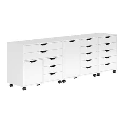 3-Piece Wooden Mobile Storage Cabinet with Wheels - 30.75" - White